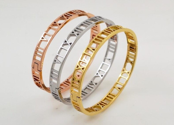 Korean version of the hollow Roman bracelet digital bracelet tide women fashion titanium steel plated rose gold couple accessories