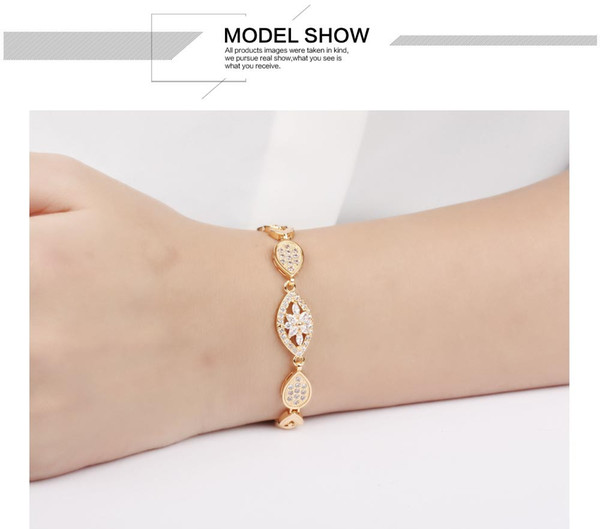 Luxury Gold Color Chain Link Bracelet for Women Ladies Shining AAA Cubic Zircon Crystal Birthday Jewelry Gift KS484