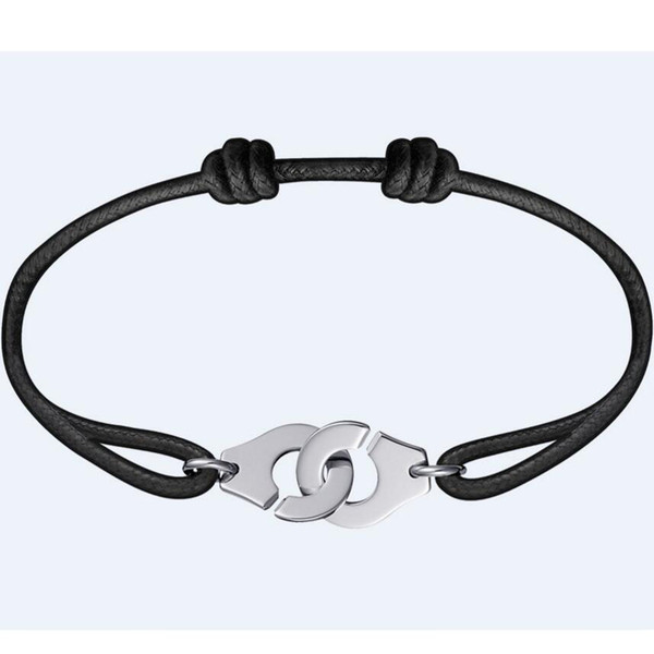 tide brand Bracelets fashion 925 Silver Colored Wax Rope Titanium Steel Handcuff Bracelet Adjustable Length Silver Buckle with logo