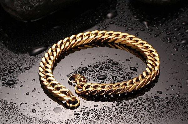 18K gold plated stainless steel biker bracelet hip hop jewelry for men