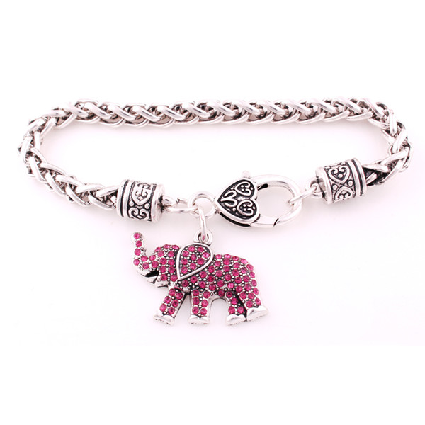 Cute Animal Elephant Pendant Charm Bracelet With Pink Crystals Wheat Link Chain Personality Design Provide Dropshipping