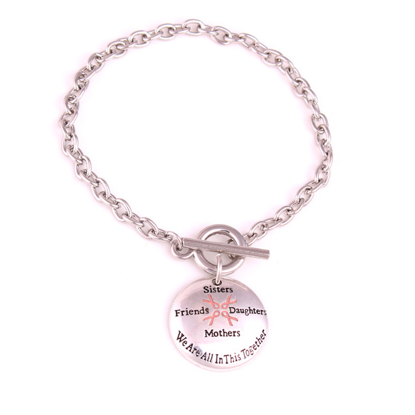 Breast Cancer Awareness Pink Ribbon Sisters Friends Daughters Mothers We Are In This Together charm Wheat link Chain Bracelets