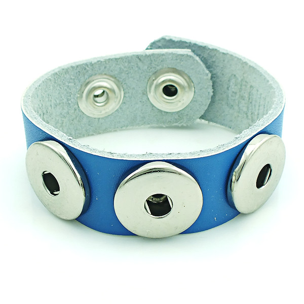 New Arrival Cuff Bracelets Fashion Interchange 18mm Snap Button Infinity Blue Leather Bracelets DIY Handmade Jewelry