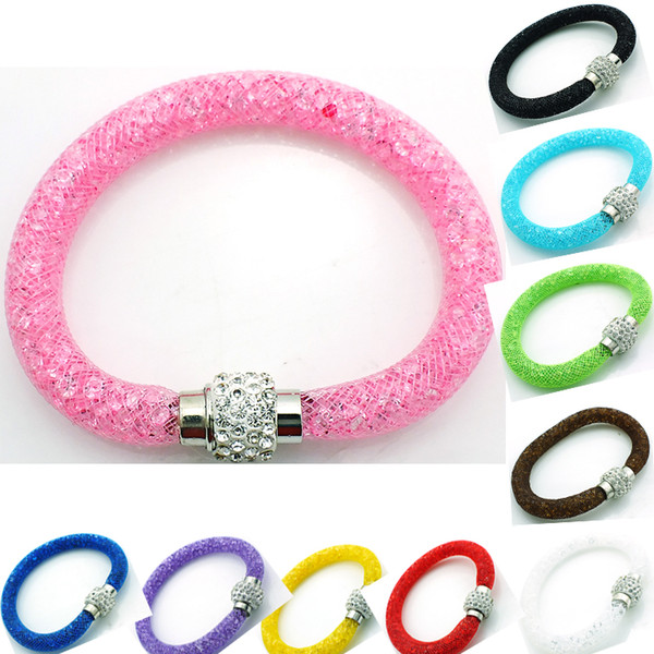 Mix Sales Fashion Cuff Bracelets Crystal Mesh Magnetic Clasp Infinity Chain 10 Color DIY Bracelets Bangles Jewelry