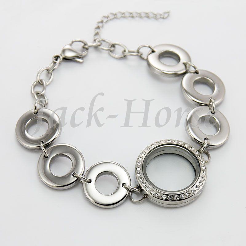 2015 Hot Sale high quality 25mm crystal 316L stainless steel magnet floating locket bracelet glass locket bracelet