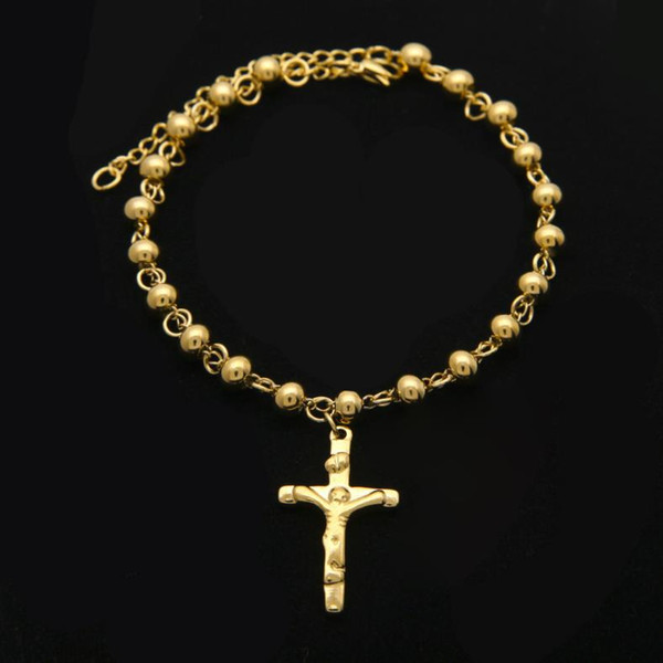 European and American fashion trend personality bead accessories Bracelet Stainless Steel color-preserving cross Jesus Bead Bracelet gilded