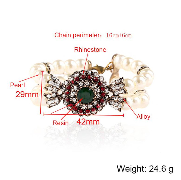 New fashionable fashionable handicraft jewelry in Europe and America fashionable red-green retro luxury pearl personality accessories Bracel