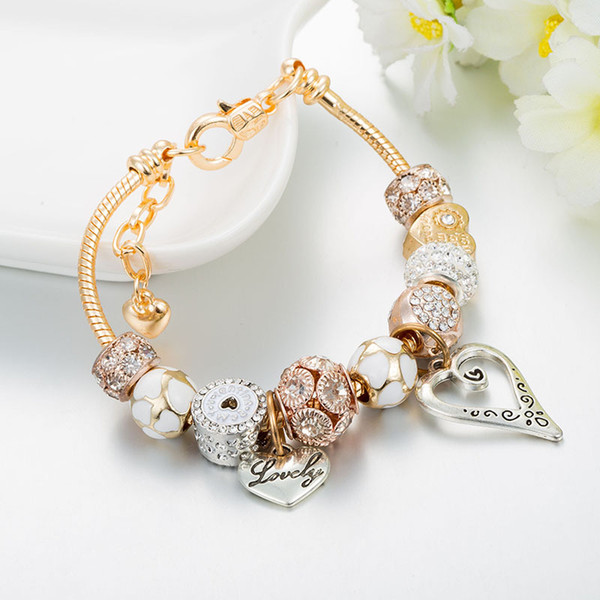 17 18 19 20 21cm Fashionable Charm Bracelet For Women Gold Heart Set Diamond Bracelet DIY