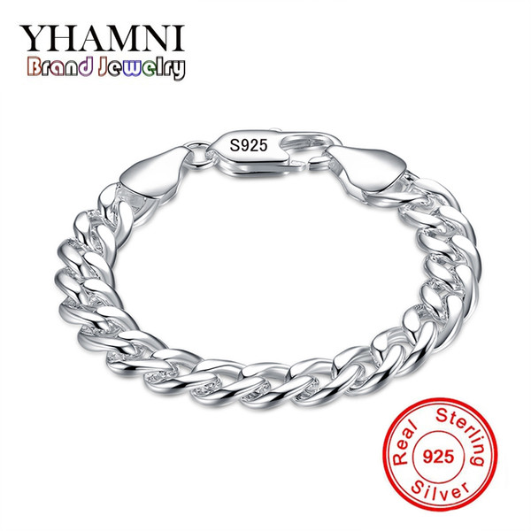 YHAMNI Brand Fine Jewelry 100% 925 Sterling Silver Bangles Bracelet For Men Classic Charm Bracelet S925 Stamped Men's Bracelet H151