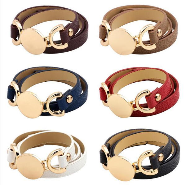 6 Colors New Style Monogram Leather Bracelet Hottest Sale Trendy With Blank Disc Multiple Wrap Leather Bracelet