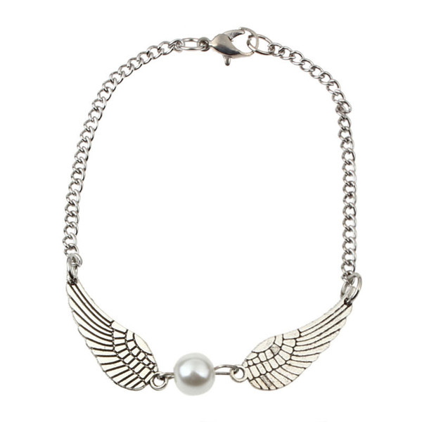 Fashion Women Braclet Silver Pearl Angel Wings Jewely Dove Peace Bracelet Gift