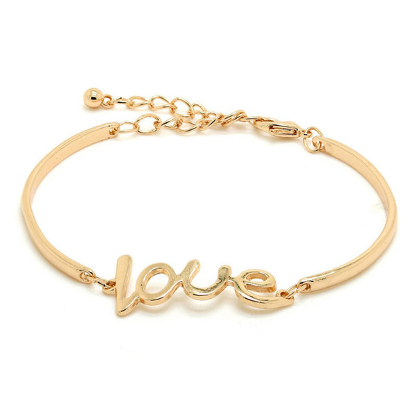 Fashion Alloy female minimalist love word Bangles bracelet metal love engraved bracelet for lovers love bracelet Valentine's Day Gift