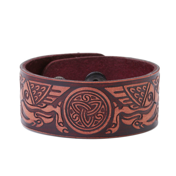 Ireland Knot Leather Love and Faith Symbol Amulet for Men and Women Classic Leather Jewelry Dark Brown Color Bracelets