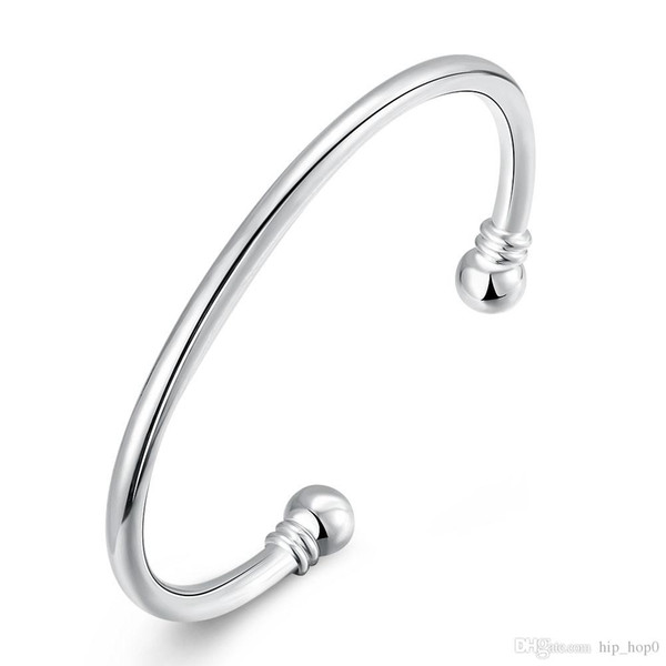 Sample Plated Cuff Bracelet 925 Jewelry Silver Plated Bangle Silver Fashion Jewelry Double Ball Open Bangle Bracelet Unisex Men's Jewel