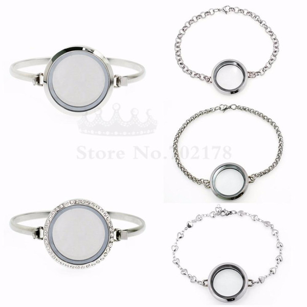 10pcs/lot living memory locket bracelet bangle plain/bling 316L stainless steel 30mm floating locket for Floating charms