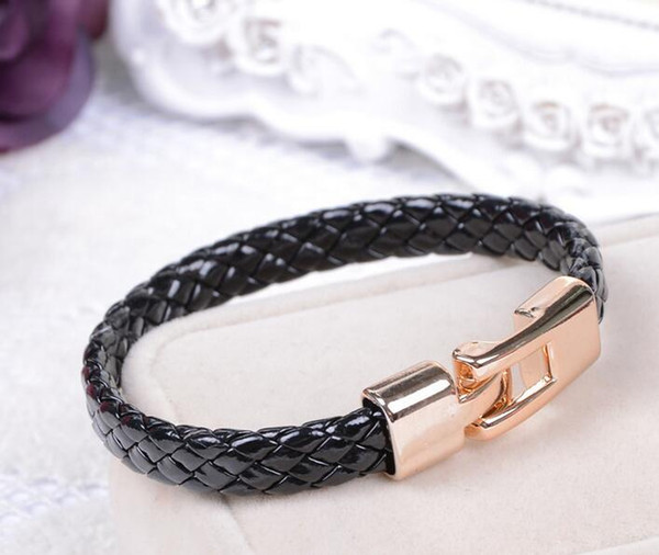 PU Leather Bracelets Gold Magnetic Stainless Steel Clasp Mens Black/White Punk Bracelet Mens Bangle Bracelet Jewelry Hot Sale