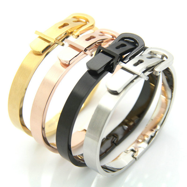 Fashion Belt Buckle Bracelet Simple Style 4 Colors Elegant Stainless Steel Bracelets Adjustable Bracelet & Bangle For Women& Men Accessories