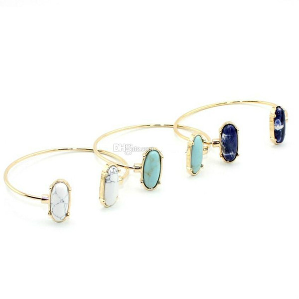 Fashion Low Price Kendra Geometric Oval Turquoise Stone Cuff Bangle Bracelet Earrings Marble Stone White Blue Green For Women