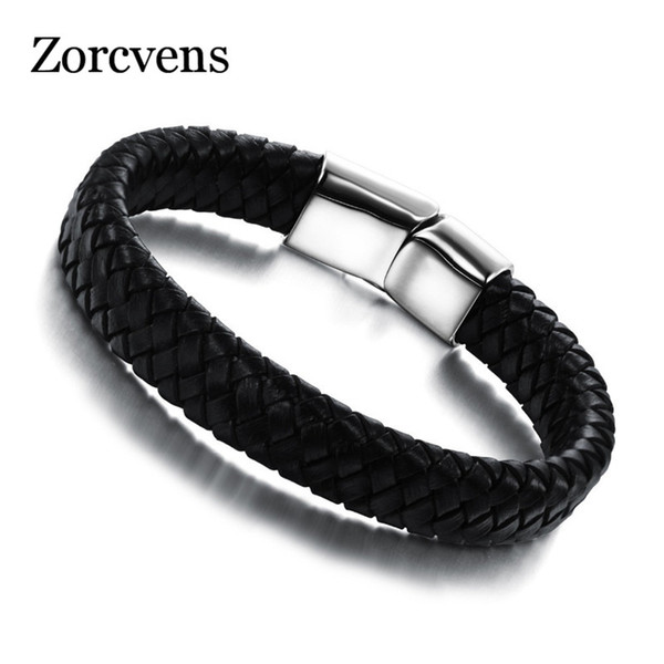 ZORCVENS 2018 New Fashion Leather Jewelry Men Genuine Leather Bracelets Classic Simple Design Male Bracelet Accessories