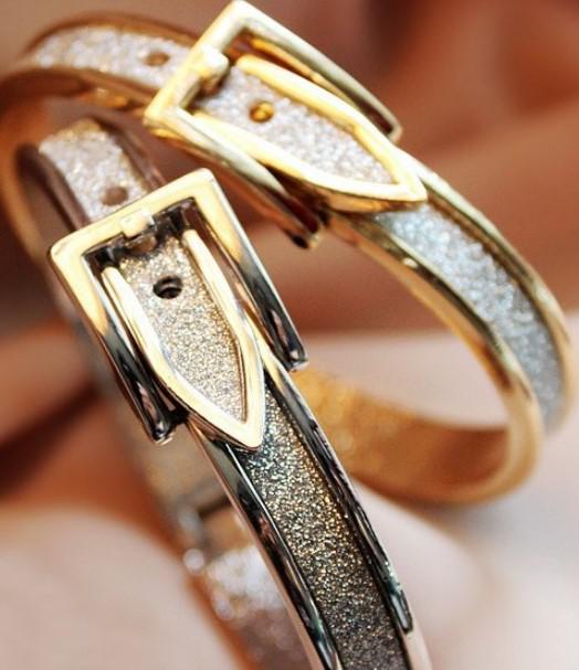 gold plated glitter powder adjustable belt buckle bracelet bangle women dress cuff bangle Free shipping