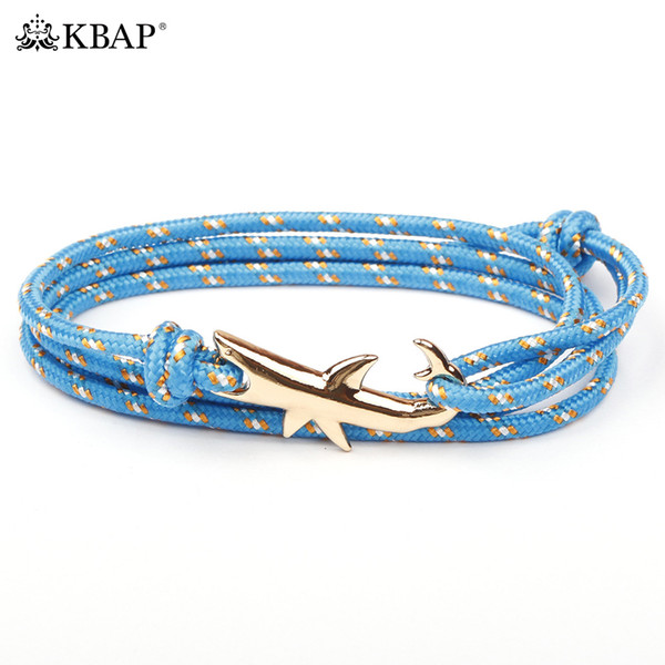 Cool Gold Shark Hook Charm Bracelets for Women Men Nautical Marine Survial Rope Bracelets Wristbands Friendship Gifts for Boys