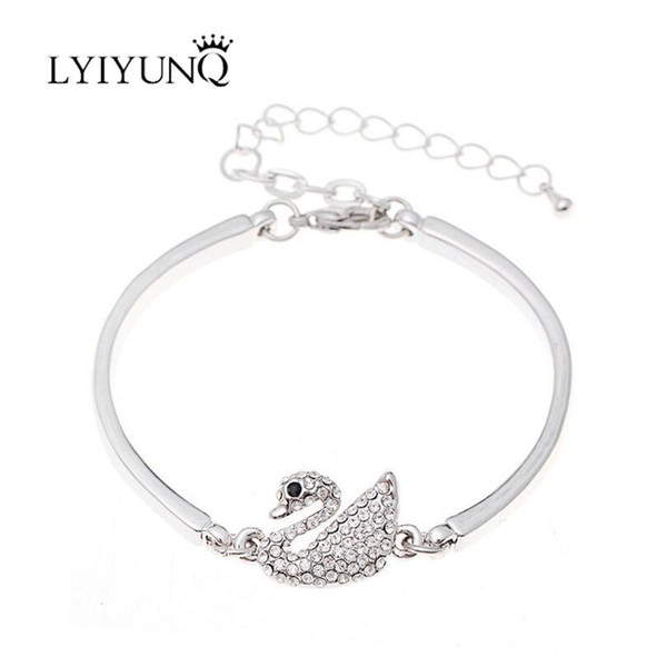 Cuff Bracelet Cute Animal Crystal Bracelets For Women Fashion Girl`s Swan Rhinestone White Gold-Color Party Jewelry