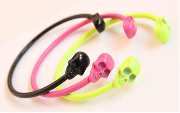 Fashion Jewelry Bangles Bracelet Charming Vintage Punk Bangle Skeleton Skull Bracelet Double Skull Heads Open Cuff fluorescence color