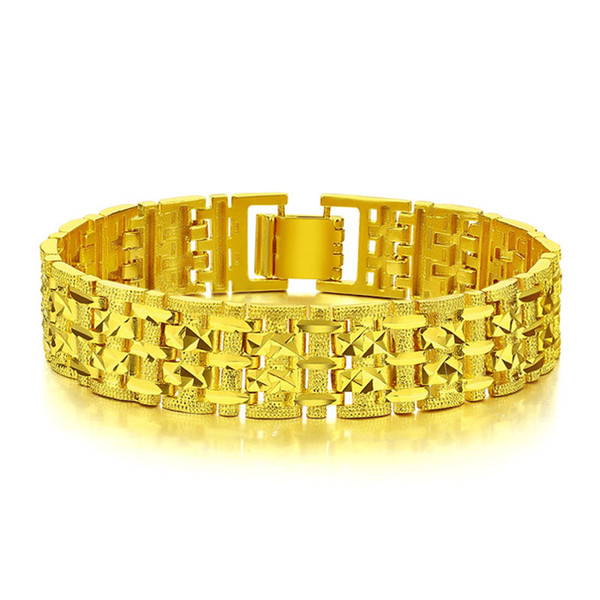 Men's classic fashion Gold Color bracelet Hip hop rock 15MM 8 inches Link Bracelet Woman wedding Gold jewelry gift wholesale