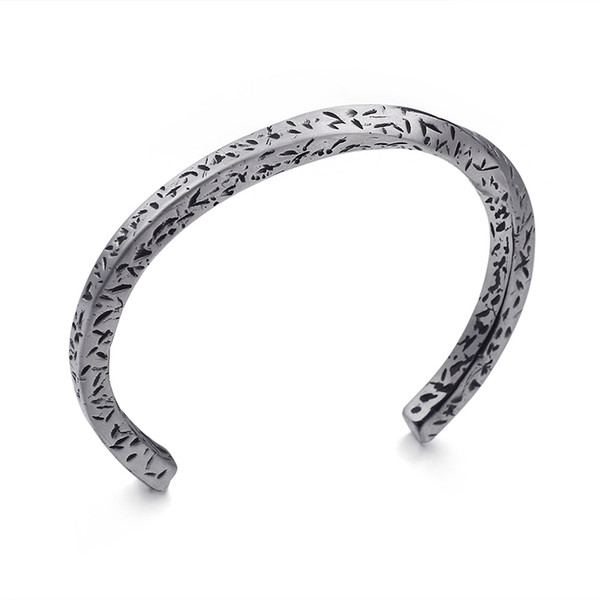 high quality Bling Casting 316L Stainless Steel Vintage Open Half Cuff Bangle Mens Bracelet 5*64MM