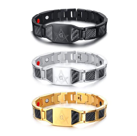 5pcs/lot Titanium Freemason Bracelets 3 Color Carbon Fiber Inlaid Masonic Free Mason Bangle Wristband Bracelet Men Gift Jewelry