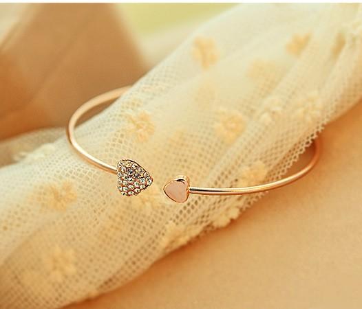 Mix wholesale.2018 New heart crystal love opening gold Siliver plated bracelet crystal bracelets bangles for women