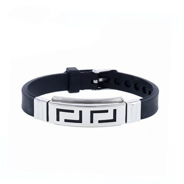 2018 hot fashion bracelet black punk rubber silicone stainless steel men's bracelet Pulsera pulse