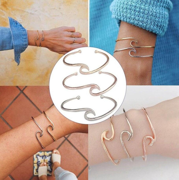 New Fashion Vintage Women Beach Wave Alloy Bangle Cuff Bracelet Wristband Jewelry Decor Gift Free Shipping