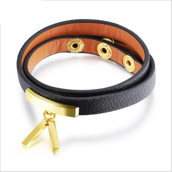 Double layer ladies cowboy western world fashion pop leather adjustable bracelet