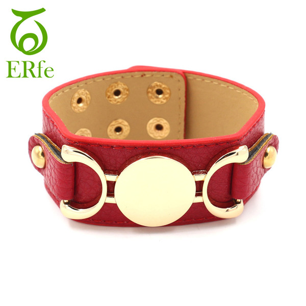 ER Simple Hand Chain Bracelet Women Punk Black Red PU Leather Braclet Femme Wrist Band Female Jewelry WB002