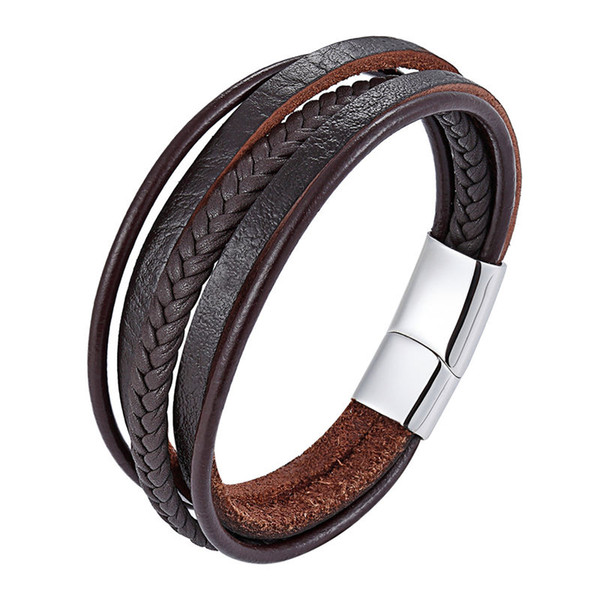 New Style! Latest Popular Multi-layers Leather Bracelet For Men Male Charm Vintage Jewelry Stainless Steel Fashion Bangles Gifts