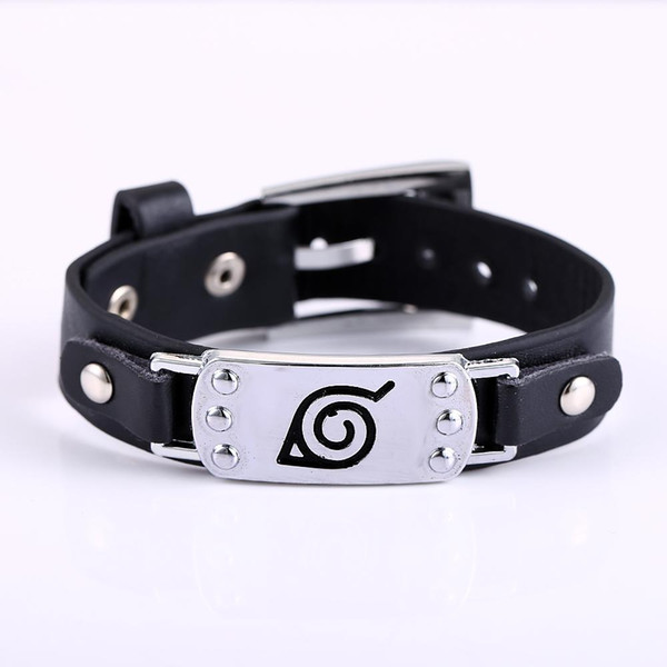 Wholesale-2015 New Cosplay Naruto Punk Fashion Men Women Black Leather Belt Bracelet pulseira masculina Cool Jewelry