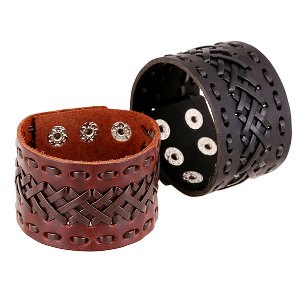 Men Women Punk Bracelet Wide Leather Handmade Braid Wrap Bangle Bracelet Brown Black Color Fashion Jewelry Men Bracelets