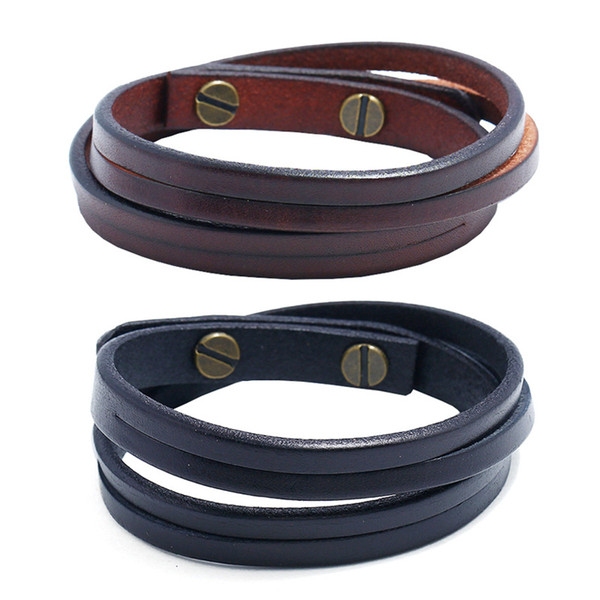 Multilayer Black Brown Handmade Vintage Leather Men Genuine Leather Bracelets Fashion Cuff Bangle male Jewelry Gift