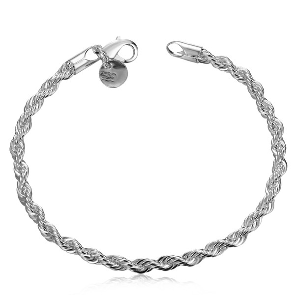 Fashion Rope Chains Shaped Bracelet 4mm 8inch 925 Silver Saucy Bracelet MEN'S Jewelry 100% Brand New h207