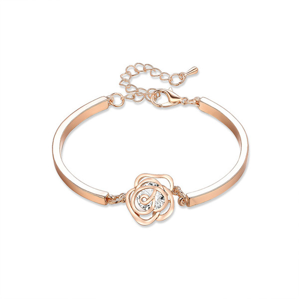 Transmit love Rose gold colour Bracelet/Bangle for woman Art Department Flower Styling Bracelet Abstract Line Wrapped Rhinestone