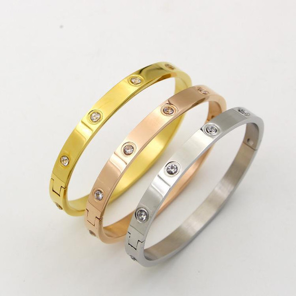 Stainless Steel Love Bracelets Bangles for Women and Girls with Stone Rose Gold/silver/gold Plated Cuff Bracelet Button Accessory N2513