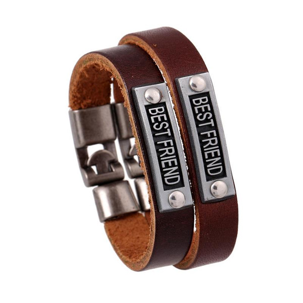 Wholesale- wholesale Couple Bracelet Retro Leather Bracelet Fashion jewelry for best friend brown color genuine leather cuff wristband