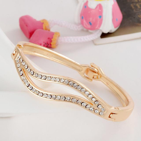 Wholesale-New Fashion Women/Lady's 18k Yellow Gold Plated Clear Austrian Crystal Bracelets & Bangles Jewelry Gifts