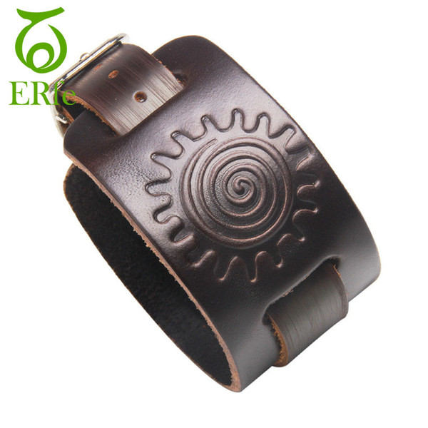 ER 2018 Male Vintage Double Wide Leather Bracelet Cuff Belt Buckle Real Cowhide Braclet Homme Punk Accessories Men LB082