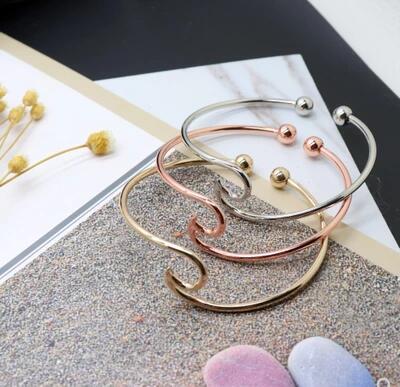 Bohemia Ocean Wave bangle18K Gold Imitation Rhodium Rose Gold Plated Wire Wrap Sea Island Surfer Charm Cuff Bracelet Fashion Accessories