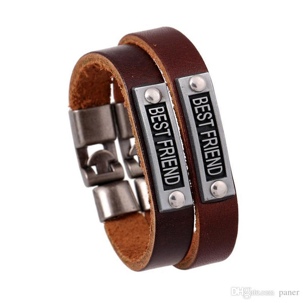 Wholesale- wholesale Couple Bracelet Retro Leather Bracelet Fashion jewelry for best friend brown color genuine leather cuff wristband