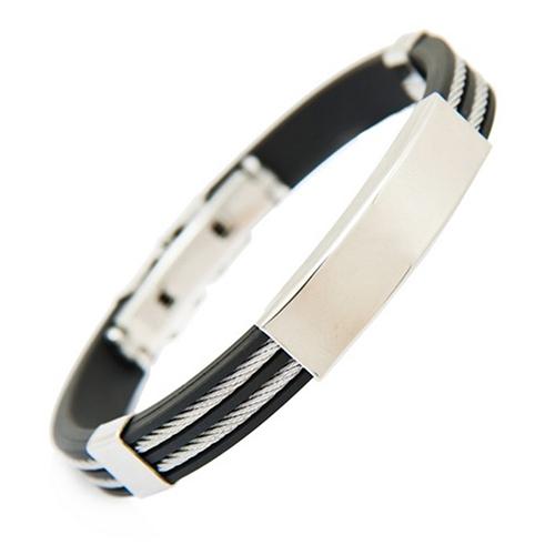 Wholesale-Men's Fashion Rubber Two Layers Stainless Steel Wristband Bangle Bracelet Jewelry