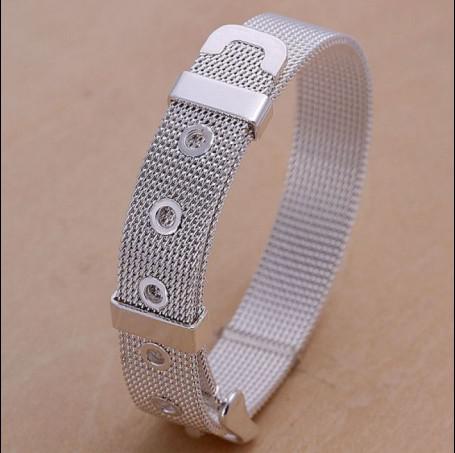 High quality 14MM 8inches 925 silver strap bangles fashion bracelet free shipping 10pcs/lot