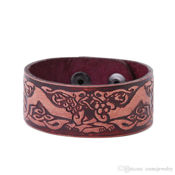 Hot Promotion Leather Bracelets with Pattern 20cm Leather Bracelet Men Adjustable Length Genuine Leather Bracelets Fashion Jewelry